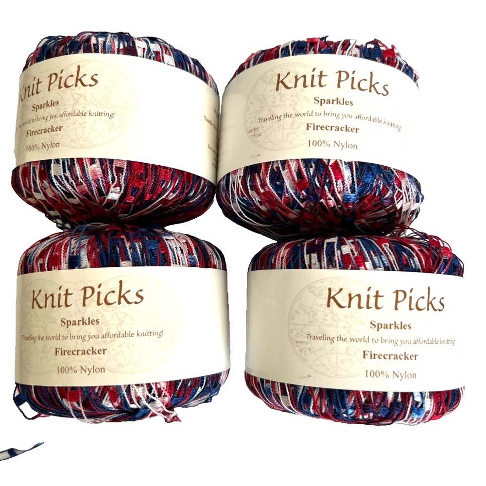 Knit Picks Lot of 4 Sparkles Firecracker 100% Nylon Ladder Ribbon Yarn 50g each